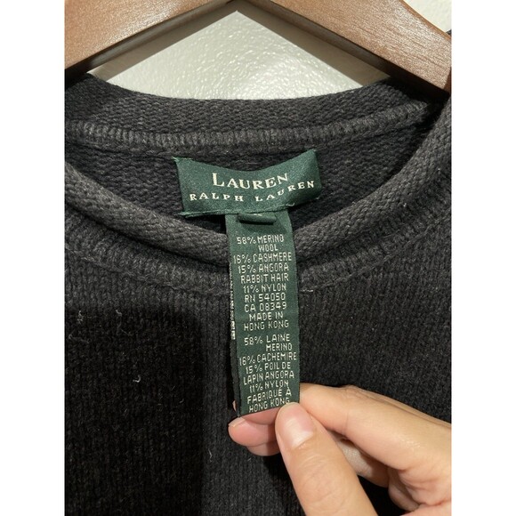 Lauren Ralph Lauren Sweater Womens Large Black Angora Cashmere Wool Roll Neck - Picture 6 of 9